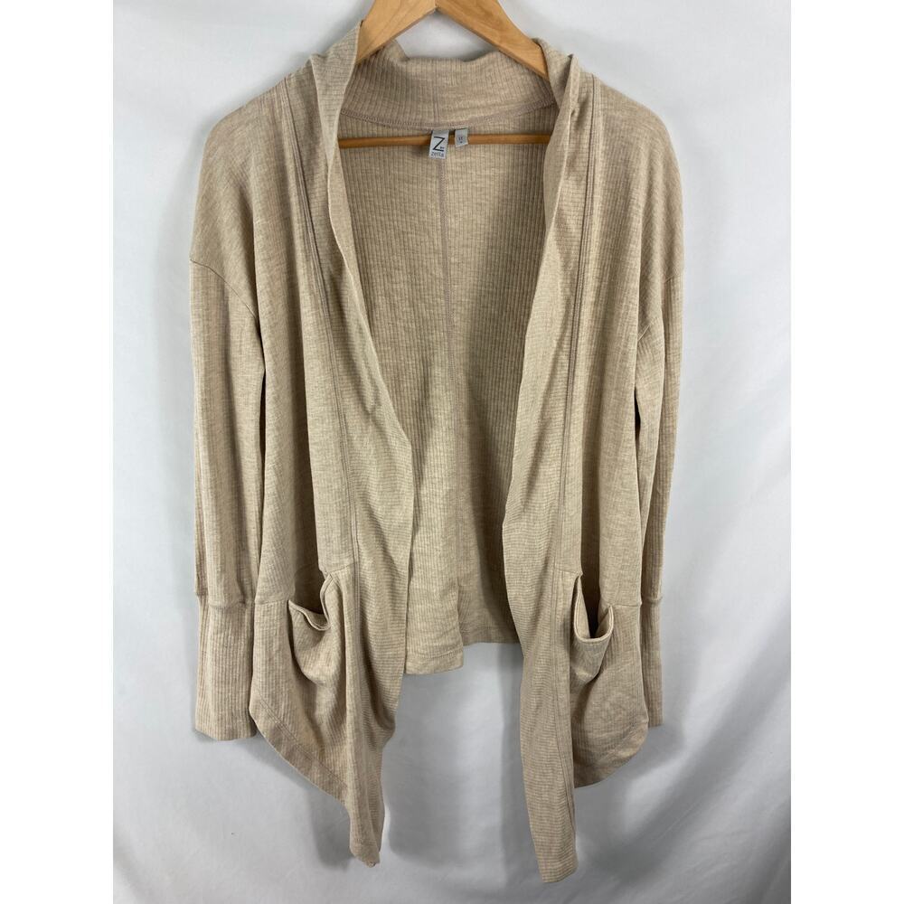 Z by Zella Tan Ribbed Open Front Draped Cardogam Soze Sa;;